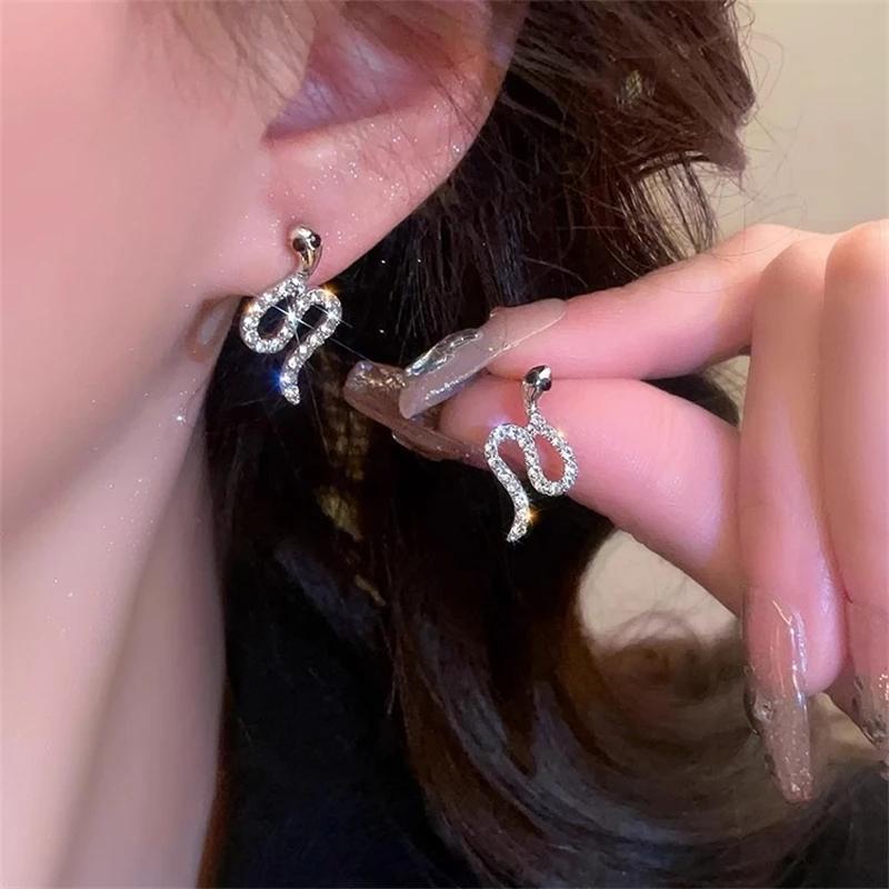 Full Crystal Rhinestone Snake Stud Earrings For Women Statement Unique Wedding Jewelry Brincos Pendientes