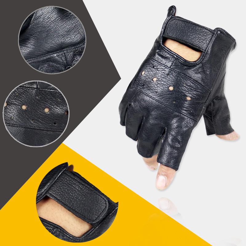 Мужские перчатки для вождения из овечьей кожи, перчатки для фитнеса, тактические перчатки с полупальцами, черные перчатки для отдыха, фитнеса, велоспорта, искусственная кожа