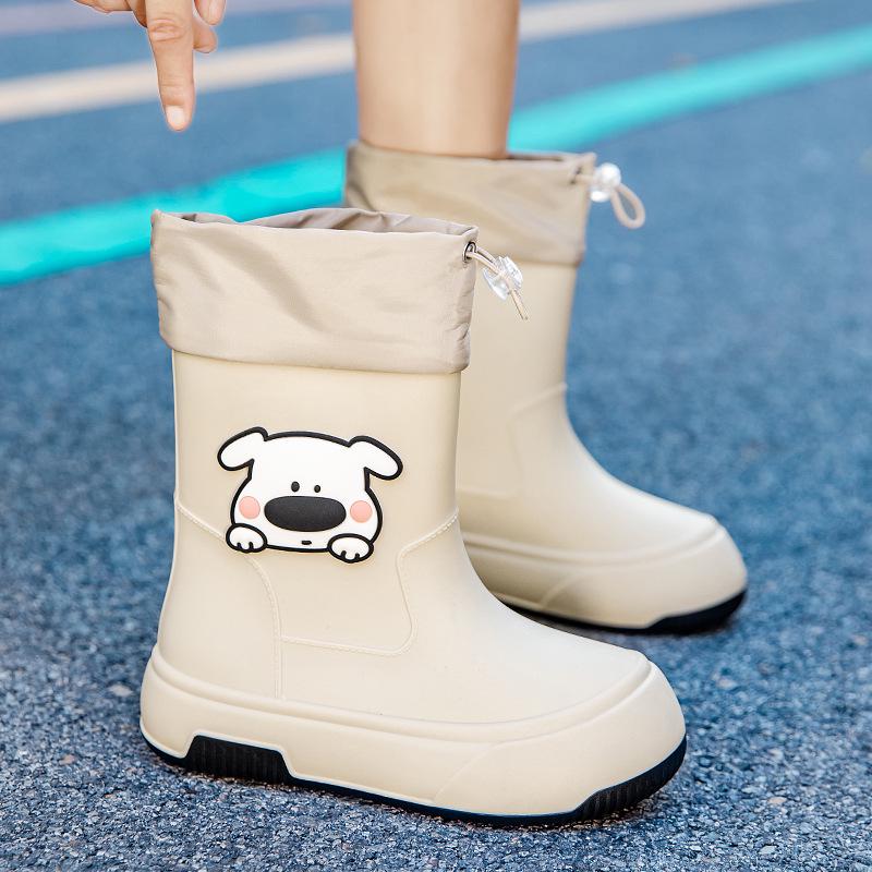 Женские водонепроницаемые резиновые сапоги до середины икры, нескользящая резиновая подошва с хлопковой подкладкой для использования на улице и на кухне.