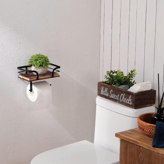 Держатель для туалетной бумаги в деревенском стиле с полкой, прочная несущая стойка для хранения салфеток, деревянная полка, аксессуары для ванной комнаты