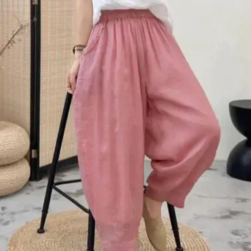 Женские ретро-шаровары 2024 года: Свободный, облегающий, эластичный пояс, универсальный, с девятью точками, многоцветный для лета и осени