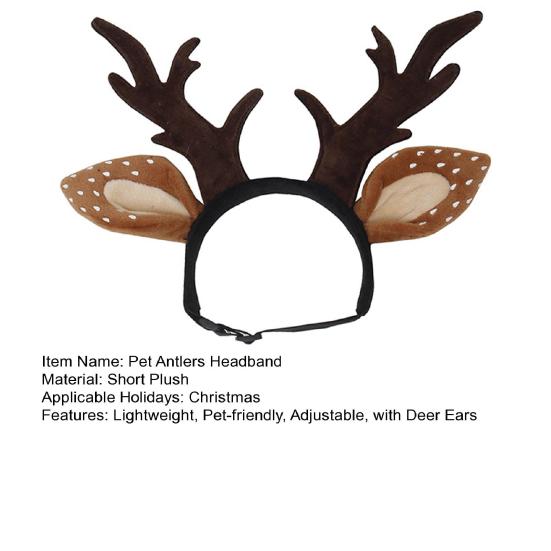 Pets Christmas Antlers Headband Adjustable Deer Hairband with Spotted Ears Deer Cosplay Headband for Dogs Cats Festive Costume Christmas Gift