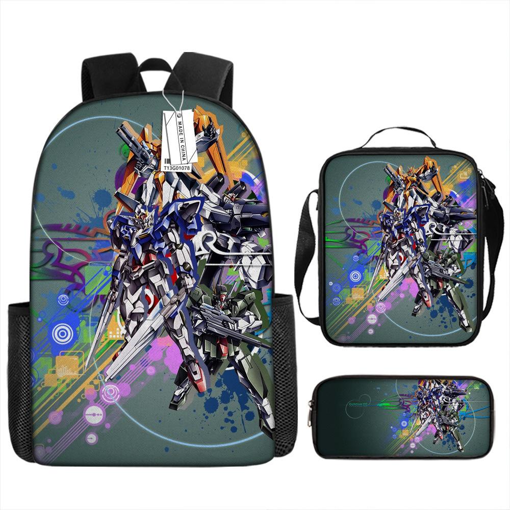 Школьный рюкзак Gundam Mecha для мальчиков и учеников начальной школы, сверхлегкий рюкзак с защитой от ударов, детский рюкзак в стиле анимации, набор из трех предметов.