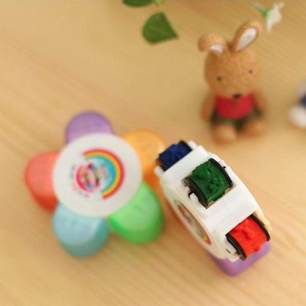 Colorful Flower Roller Seal Stamps 5 in 1 DIY Decorative Stamp Drawing Diary Hand Account Tool Children Gift