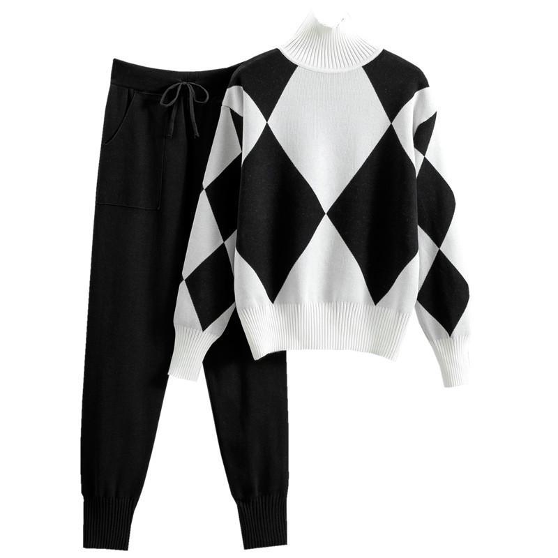 European French-Style High-Collar Knit Two-Piece Suit for Women - Trendy Autumn/Winter Fashion