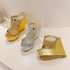 Street Style Gold Silver Fashion Open Toe Platform Wedges Women Slippers Design Mesh Fabric Banquet High Heels Shoes