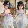 Летняя мода для маленьких девочек Русалочка Лолита Принцесса Платье для маленьких девочек Платье с бантом на бретельках