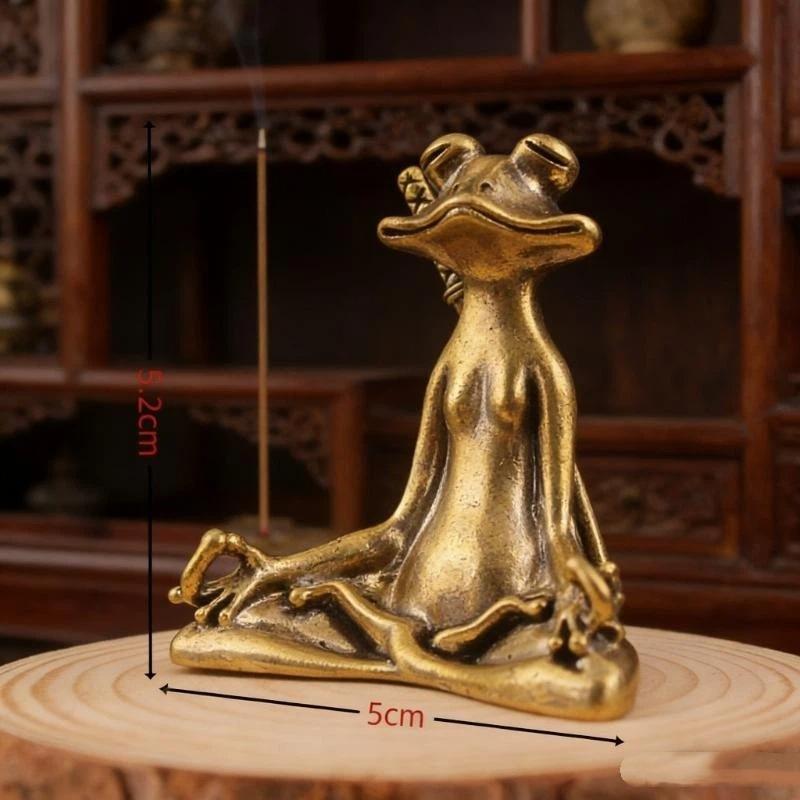 Alloy Zen Meditation Frog Statue Durable Alloy Vintage Texture Small Figurine for Tea Table Home Decor