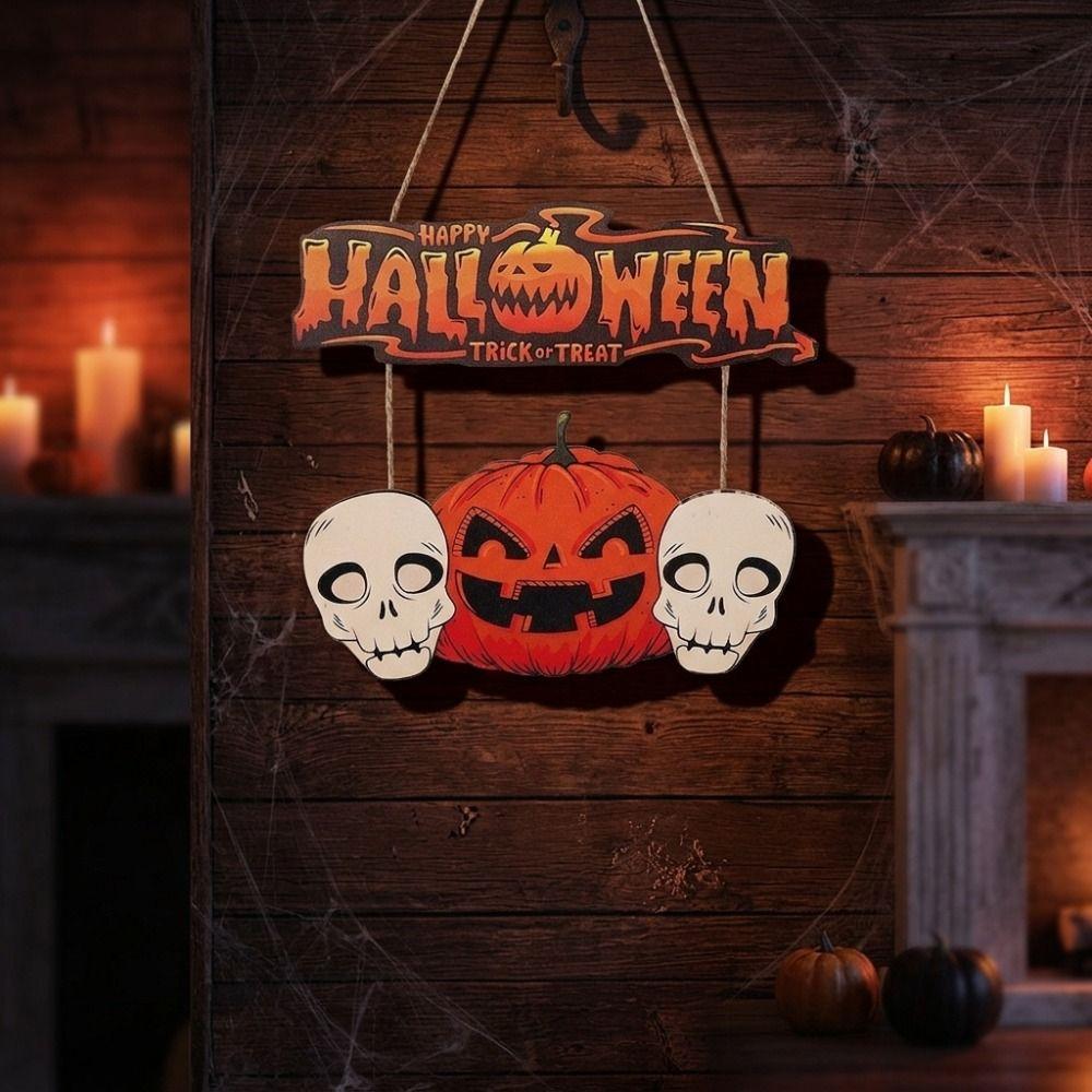 Cartoon Halloween Pumpkin Welcome Sign Wooden Haunted House Hanging Door Plate Porch