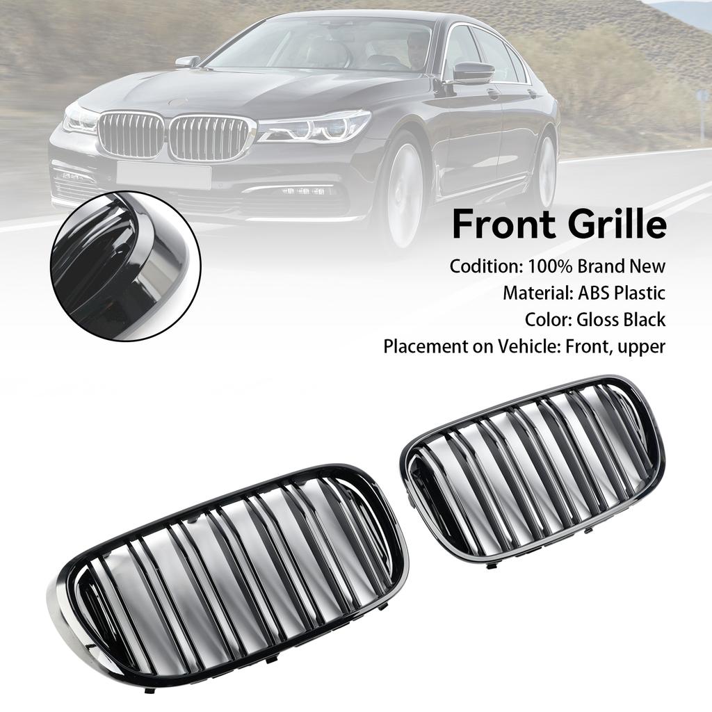 Black 2 Slat Front Kidney Grill Grille Fit BMW 7 Series G11 G12 2016-18 Pre-LCI