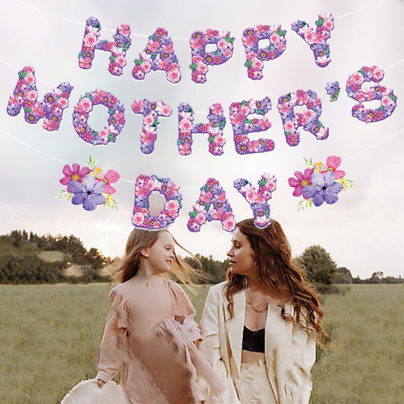 Фиолетовая буква С Днем Матери Баннер День Матери Выдвижной флаг Подвесной кулон С Днем Фестиваля Декор для вечеринки