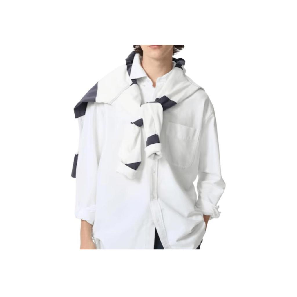 Uniqlo X JW Anderson Коллаборация Весна/Лето 2025 Нижний край Вышитый Логотип Свободная Рубашка с Длинным Рукавом Унисекс рубашки Белый 476240-00