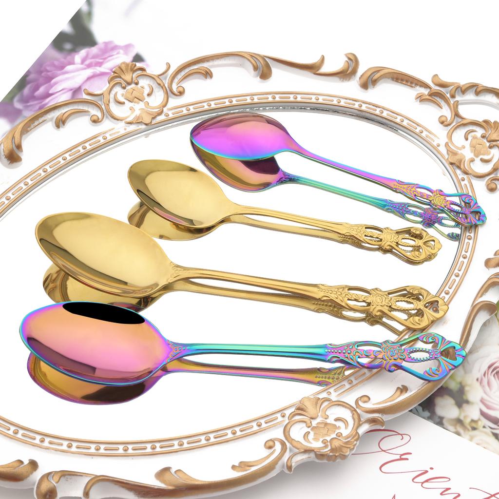 24pcs Gold Cutlery Set Royal Dinnerware Stainless Steel Silverware Spoon Fork Knife Kitchen Silverware Set Western Tableware