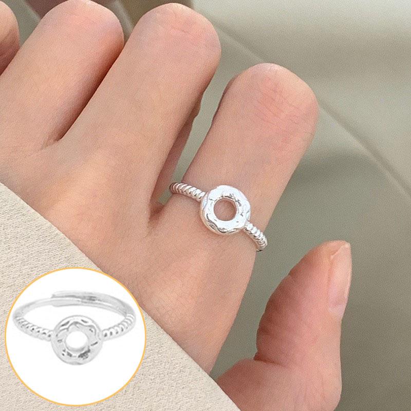 Women's Wide Band Geometric Frosted Matte Open Ring, S925 Silver Plated Creative Index Finger Design