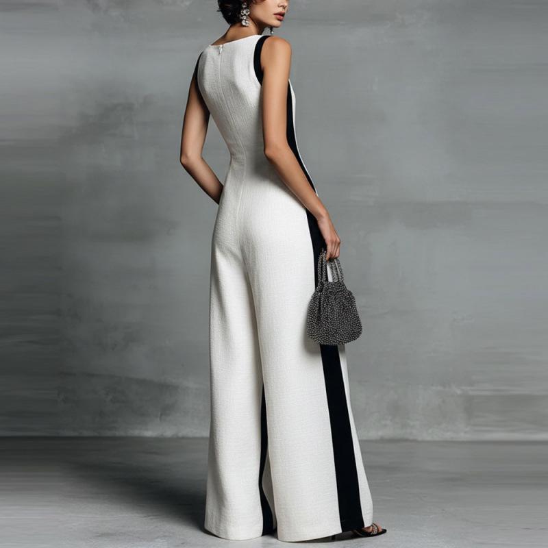 Женский глубокий V-образный комбинезон с тонкими бретелями, цветовой блок, черный и белый, 2026