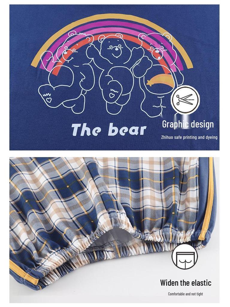 2025 Spring/Summer Women's Cotton Pullover Pajama Set - Short Sleeve Top with Long Pants