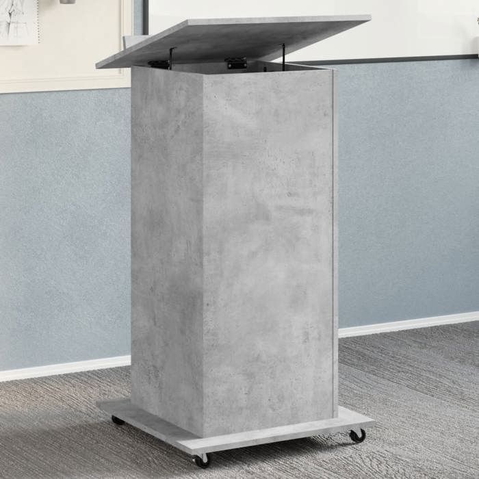 VidaXL Lectern with Wheels and Drawer Concrete Grey Engineered Wood, Rostrum, Speaker's Stand, Lectern, Platform, Podium, 848027
