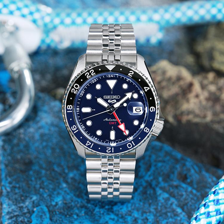 Seiko 5 НОВЫХ СПОРТИВНЫХ Механические Часы с Браслетом из Нержавеющей Стали Мужские Часы Синий Циферблат SSK003K1