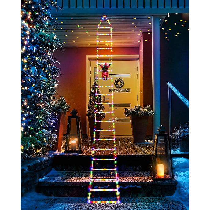 Toodour LED Christmas Lights - 10ft Christmas Decorative Ladder Lights with Santa Claus, Xmas Decorations Light for Indoor Outdoor, Window, Garden,