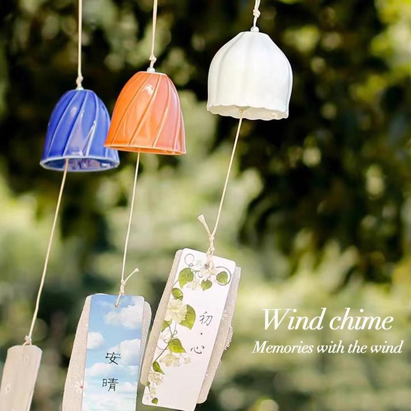 Ceramic Japanese Wind Chime Outdoor Wind Bells Garden Wind Music Garden Hanging Decor Home Outdoor Decor Ceramic Landscape