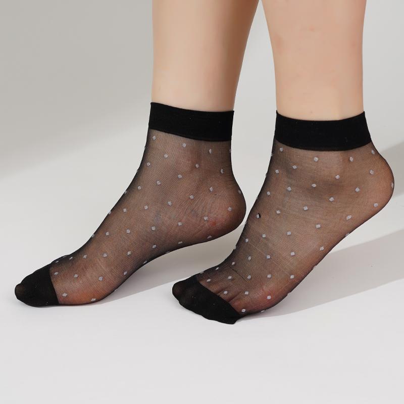 20 пар ультратонких женских носков средней длины, летние дышащие носки, женские прозрачные шелковые носки в горошек