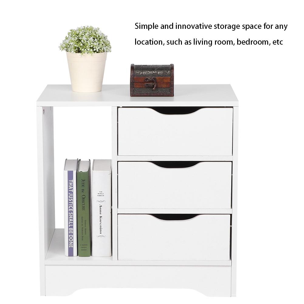 Modern Bedside Cabinet Chest Of 3 Drawer Bedroom Table Furniture (White)