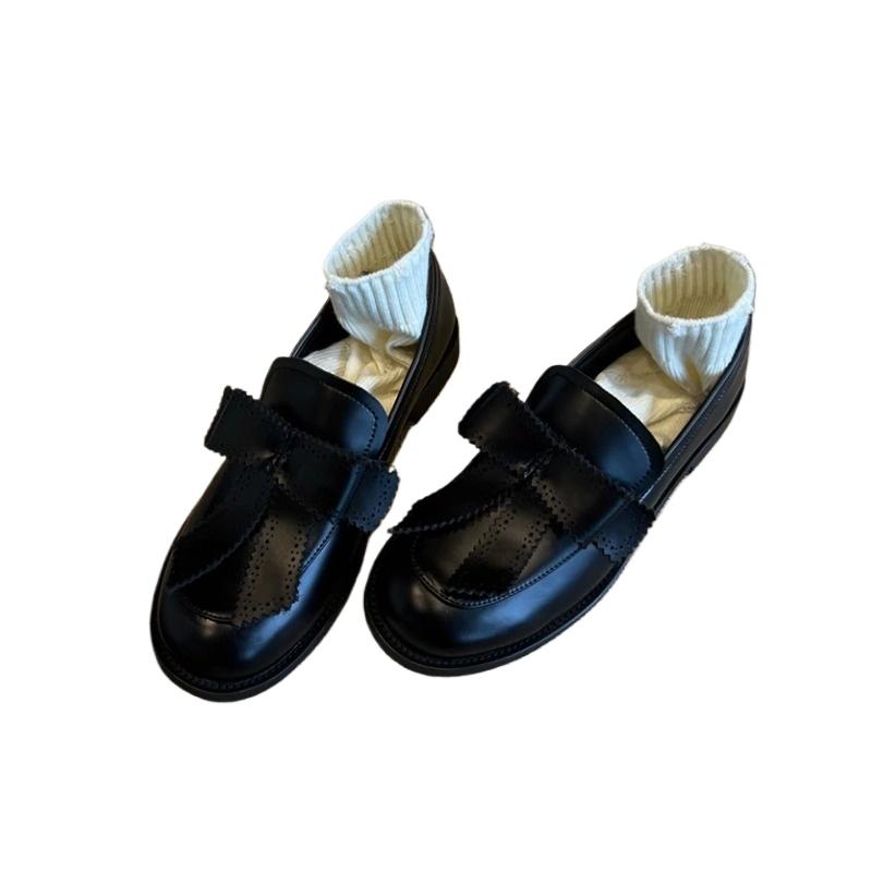 2025 весна и осень новая британская мода туфли лоферы с круглым носком и толстым бантом повседневные модные удобные слипоны