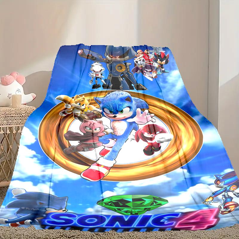 1pc SONIC Blanket, Home Printed Throw Blanket - Soft Blanket Gift for Family, Washable Sofa Bed Blanket
