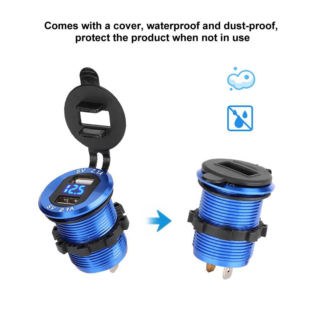 12 24V Cigar Lighter Socket Power Adapter Dual USB Charger with LED Voltmeter for Motorcycle