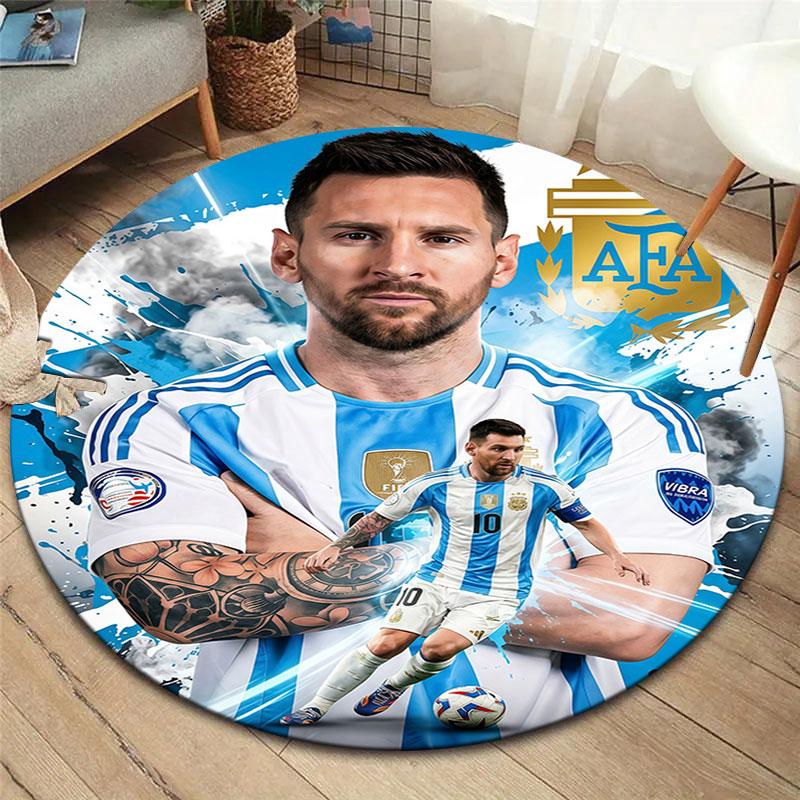 Leo Messi Round Area Rug,Carpet Rug for Living Room Bedroom Sofa Playroom Decor,Non-slip Floor Mat