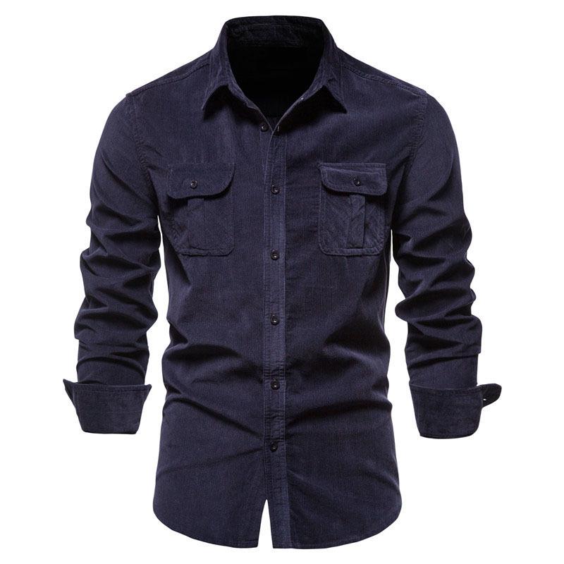Single Breasted Cotton Men's Shirt Business Casual Fashion Solid Color Corduroy Men Shirts Autumn Slim Shirt