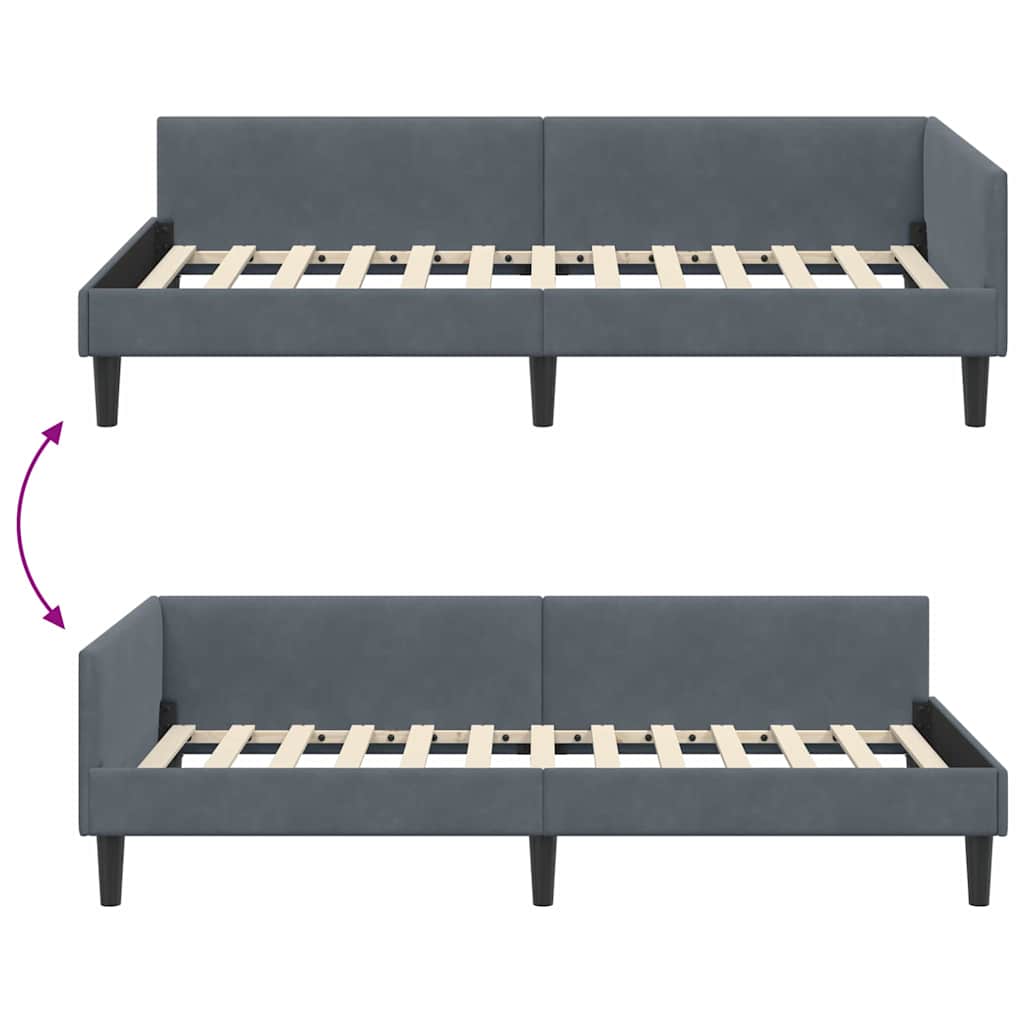 Corner Bed Frame with Headboard Dark Grey 100 cm x 200 cm Velvet