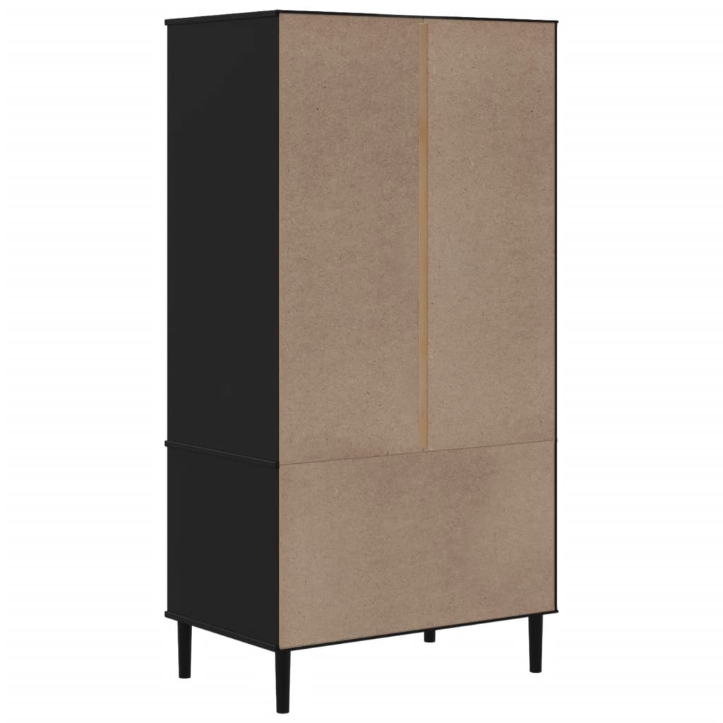 SENJA Wardrobe with Rattan Style Finish Black 90 x 55 x 175 cm