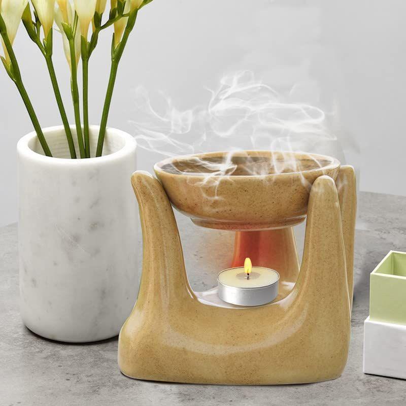 New Ceramic Hand Type Oil Burner for Home, Office, with 1 Tea Light Candle, Made by Porcelain
