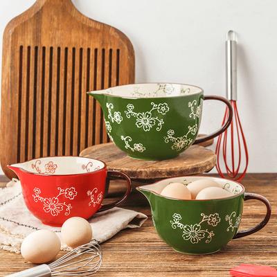 Миска для смешивания 500 мл/1000 мл Керамическая миска Посуда с ручной росписью Бытовая миска с острым носом Чаша для выпечки с ручкой Большая миска