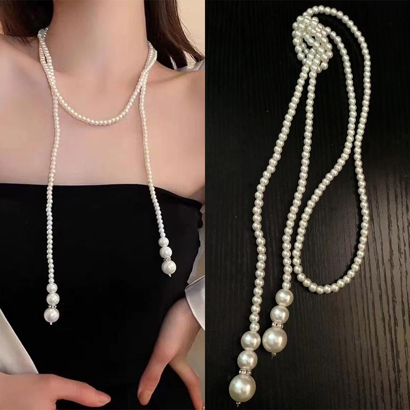 Элегантный двухслойный искусственный жемчуг свитер ожерелье для женщин женские воротники длинное цепное ожерелье