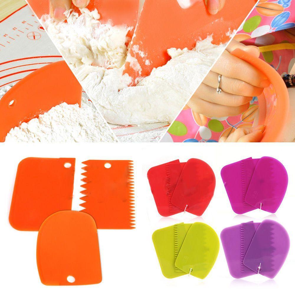 3PCS New Plastic Kitchen Dough Cutter Cookie Decorating Spatula Cake Scraper Pastry Butter