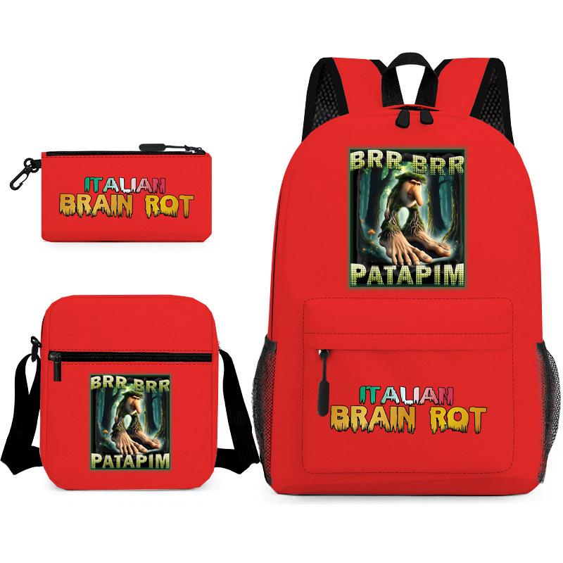 School Bag Tongtongsahur Cartoon Abstract Shanhaijing Primary School Students and Teenagers Backpack Three-piece Set L