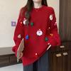 Women Christmas Sweater Santa Claus Xmas Hat Decor Loose Fit Knitting Tops