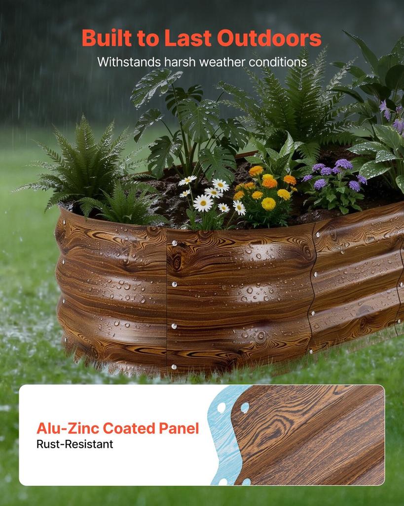 2 Pack Galvanized Raised Garden Beds, 1200 x 600 x 300 mm, Oval Metal Planter Boxes Kit Outdoor, Bottomless Garden Box with Gloves, Alu-Zinc, for