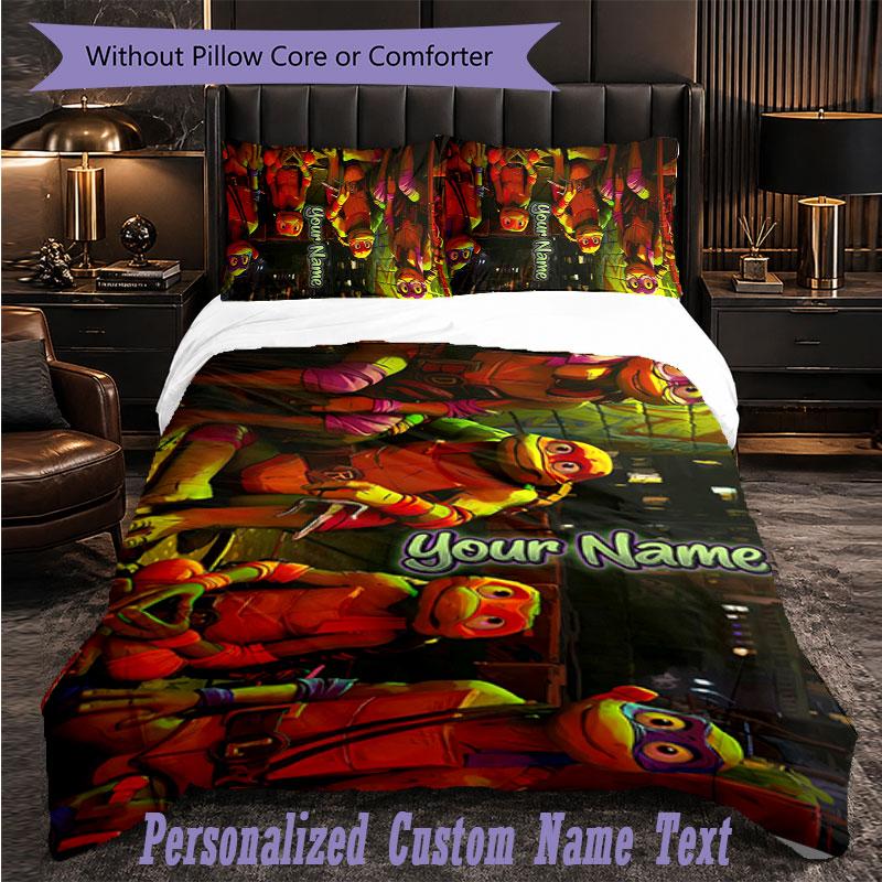 Personalized 3Pcs Bedding SetTeenage Mutant Ninja Turtles Custom Text Duvet Cover Pillowcase Set Bedroom Gift