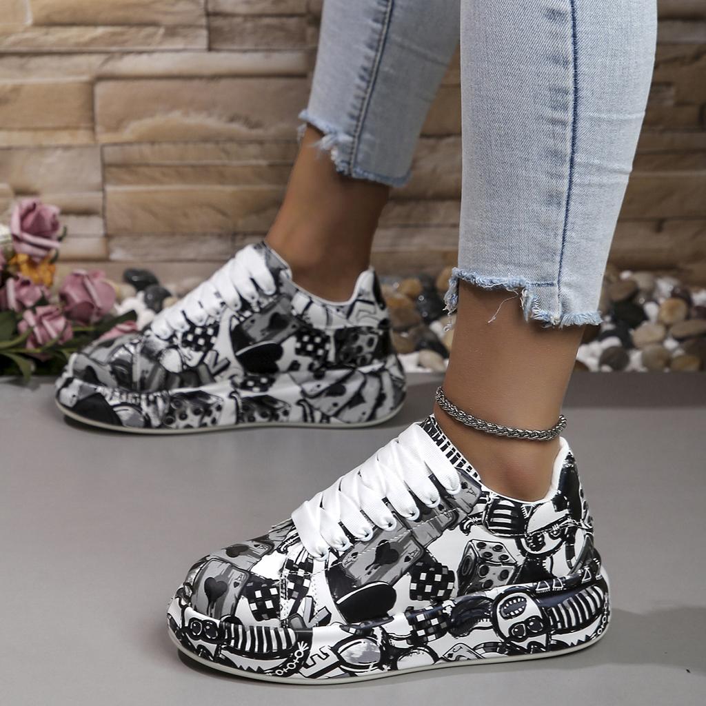 Platform Graffiti Shoes Trainer Sneakers Flats Shoes 2024 New Comfy Fashion Colorful Skateboard Shoes Flats For Woman Dropship