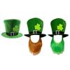 Green Tall Hat StPatrick Day Flat Top Hat Holiday Headdress Irish National Day Celebration Beard Cap Festival Props Hat