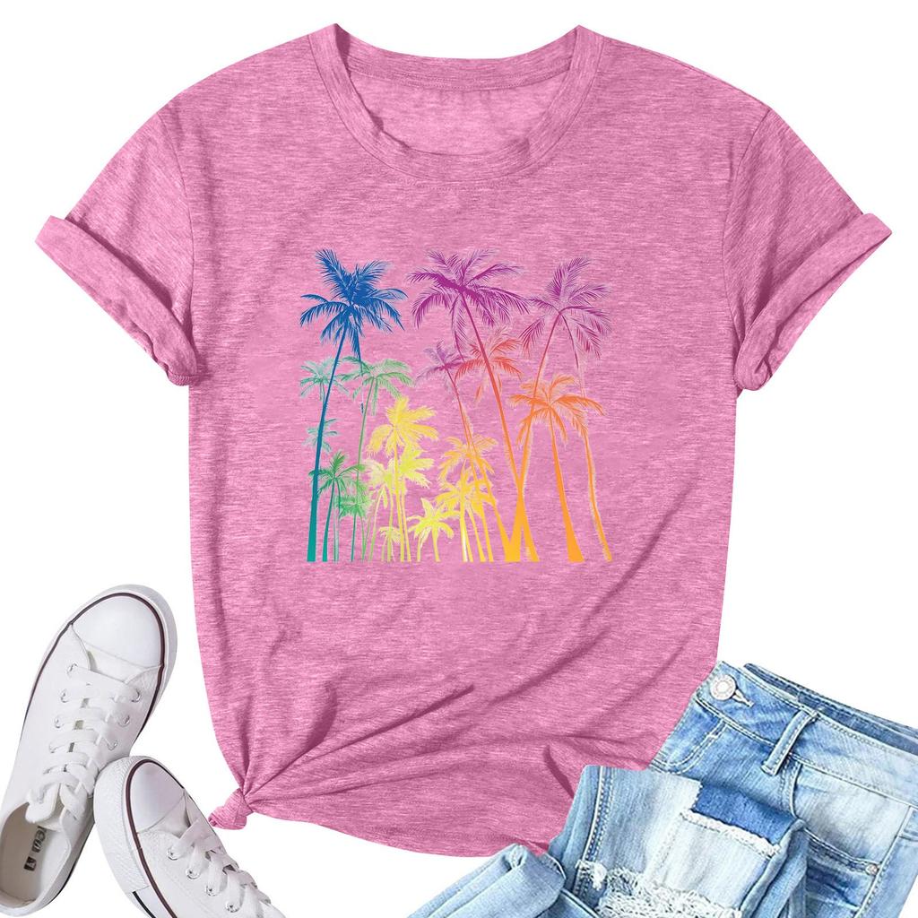 Women's Fashion Printed Casual Pleated Round Short Sleeve T-Shirt Top