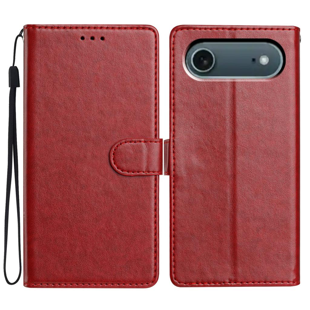 For iPhone 17 Air Leather Case Wallet Stand Phone Cover with Handy Strap