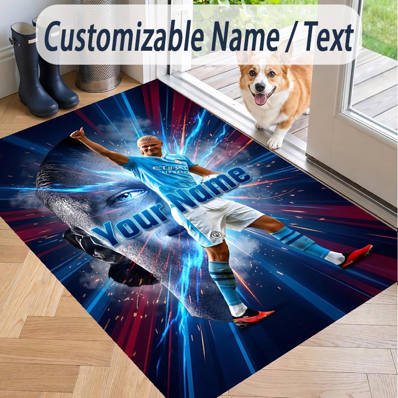 Custom Text Printed Rug Erling Haaland Non Slip Floor Carpet For Home Room Decor