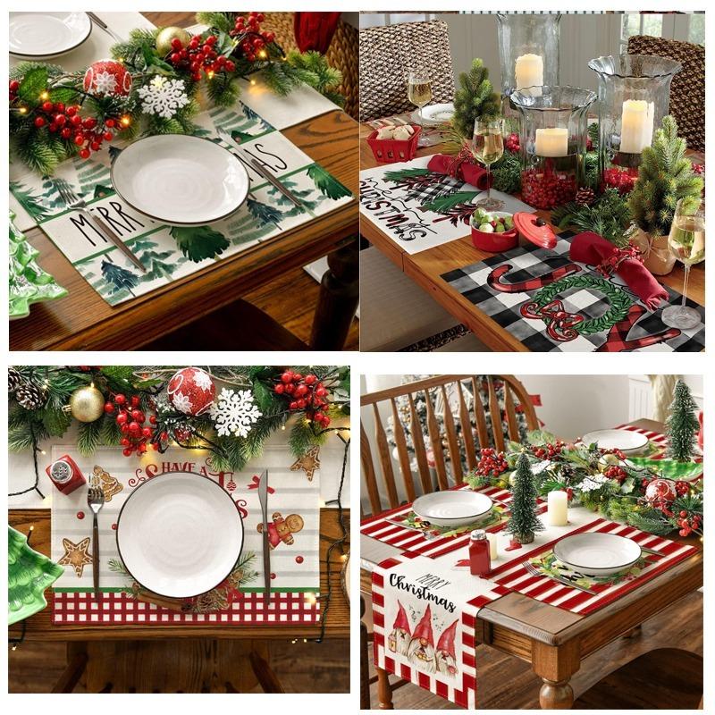 Набор из 4 салфеток и подставок, рождественские коврики для ужина с Санта-Робином, снеговиком и оленями