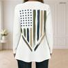 Women Plus Size Square Neck Long Sleeve American Flag Print Button Detail Layered Front T Shirt