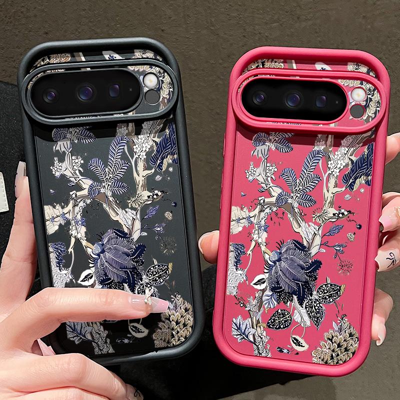 Luxury Retro Dark Floral Pattern Case For Google Pixel 10 Pro XL Pixel 9A 9 Pro 8 7 8A 7A Shockproof Bumper Soft Silicone Cover
