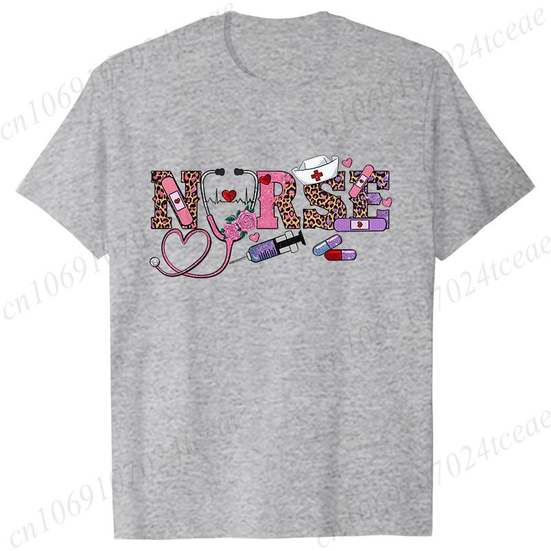 New Women T Shirt Pullover Oversize Valentines Day Love Nurse Print T-Shirt Casual Short Sleeve Women T-Shirt Nurse Tees Gifts